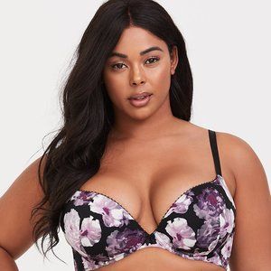 Torrid Curve PUSH-UP PLUNGE BRA 42B Black, floral